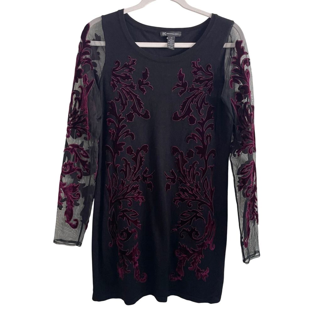 Womens Burnout Velvet Long Sleeve Mini Dress M Black Mesh Whimsygoth Grunge